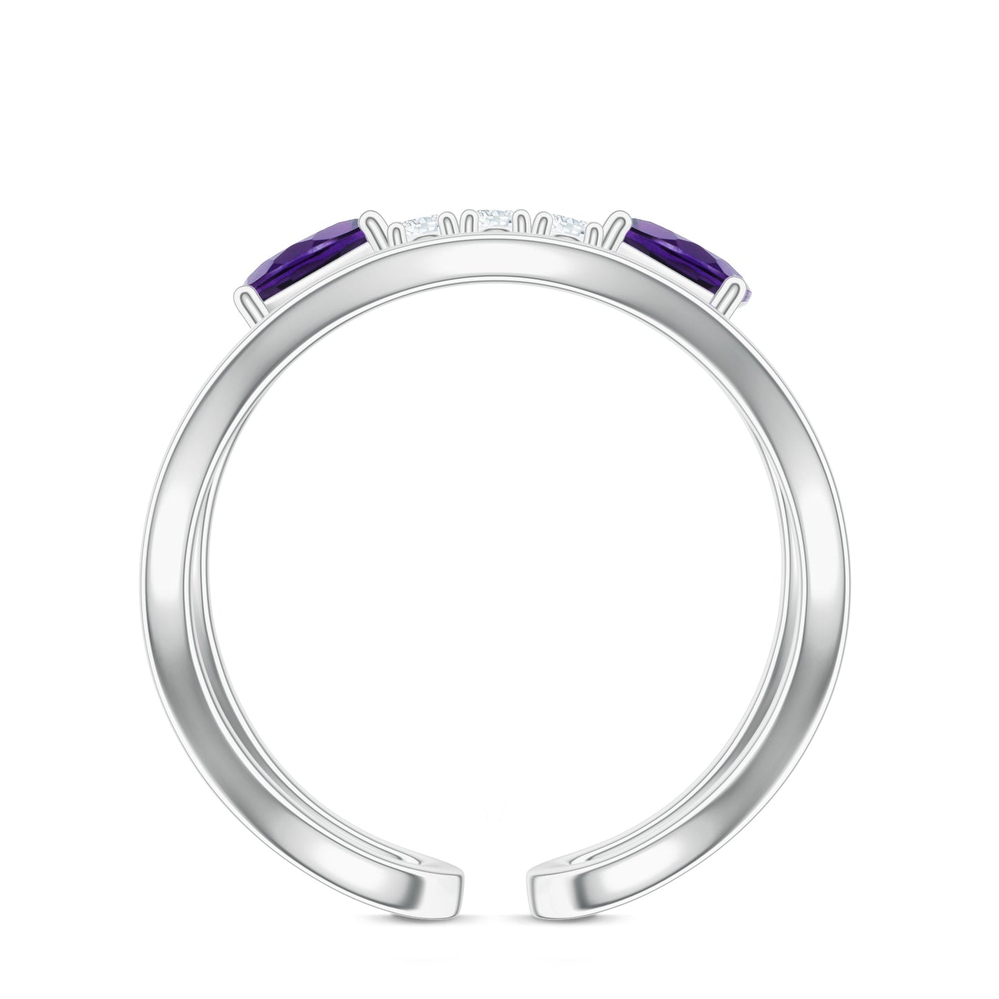 Adjustable Amethyst and Moissanite 925 Sterling Silver Ring For Women