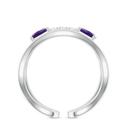 Adjustable Amethyst and Moissanite 925 Sterling Silver Ring For Women