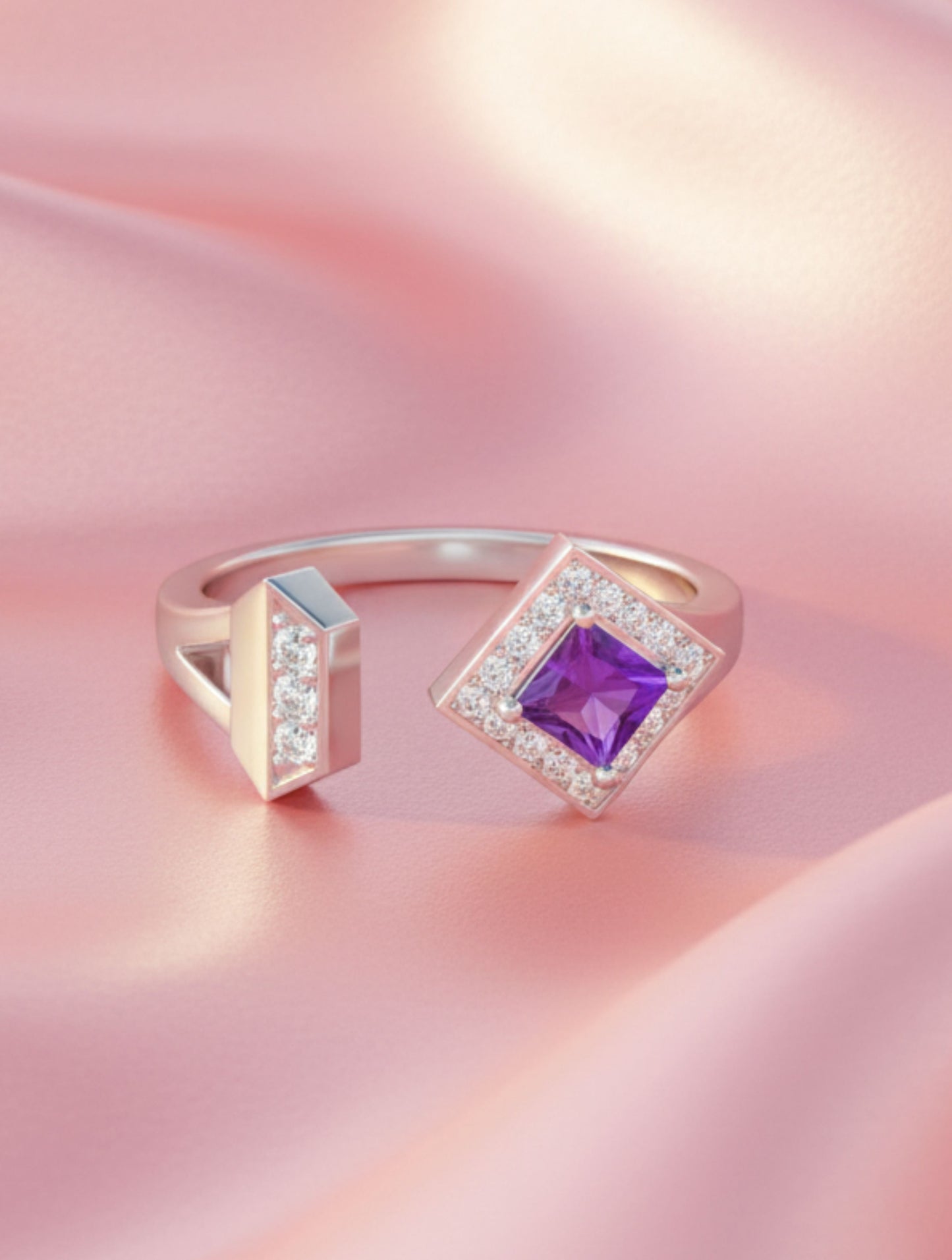 Front Open Amethyst 925 Sterling Silver Ring For Women