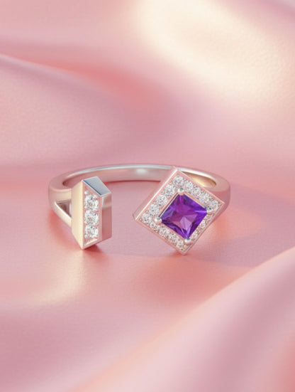 Front Open Amethyst 925 Sterling Silver Ring For Women