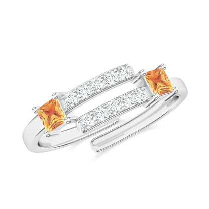 Citrine and Moissanite 925 Sterling Silver Adjustable Ring For Women