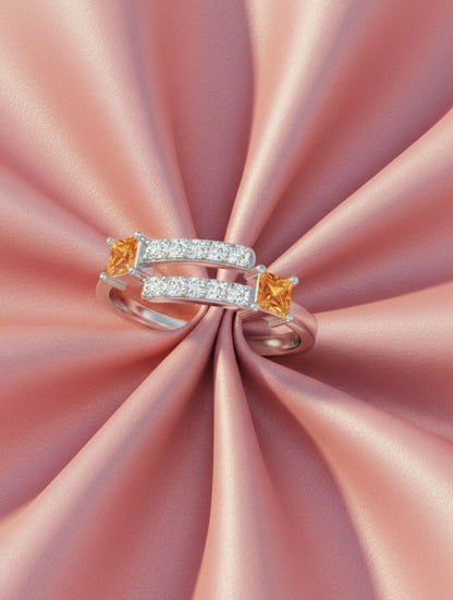 Citrine and Moissanite 925 Sterling Silver Adjustable Ring For Women