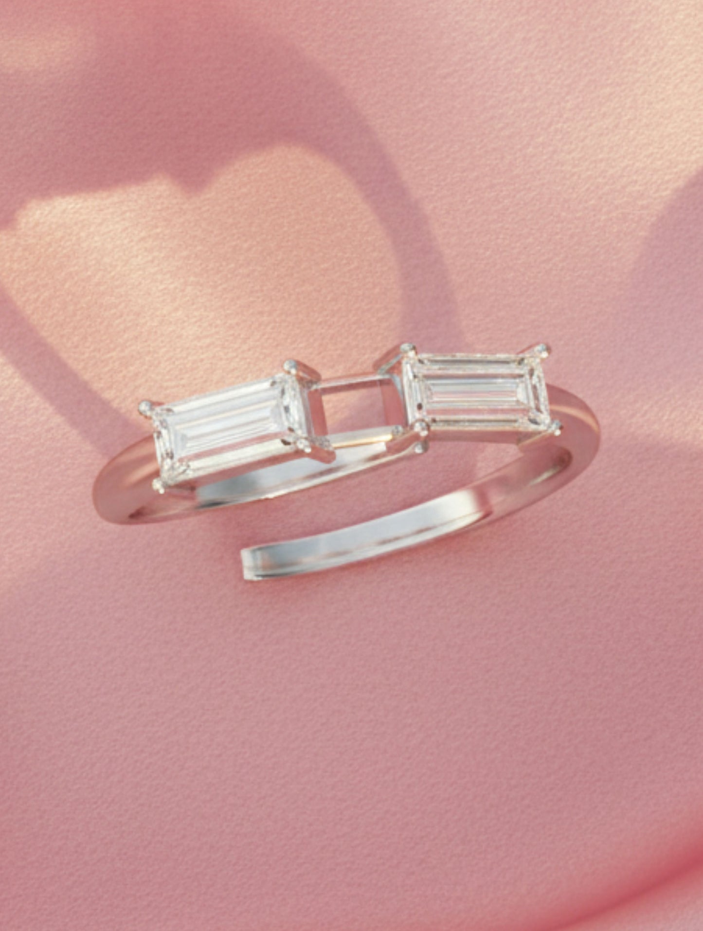 Baguette Moissanite 925 Sterling Silver Adjustable Ring For Women