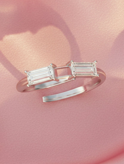 Baguette Moissanite 925 Sterling Silver Adjustable Ring For Women