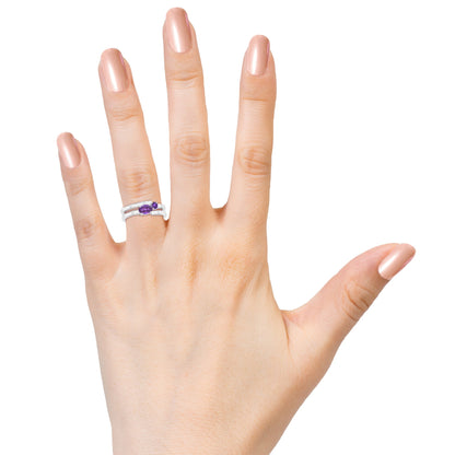 Amethyst and Moissanite Stackable 925 Sterling Silver Ring For Women