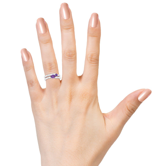Amethyst and Moissanite Stackable 925 Sterling Silver Ring For Women