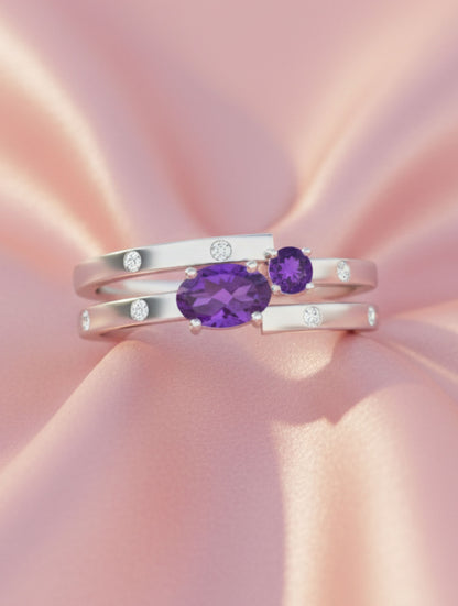 Amethyst and Moissanite Stackable 925 Sterling Silver Ring For Women