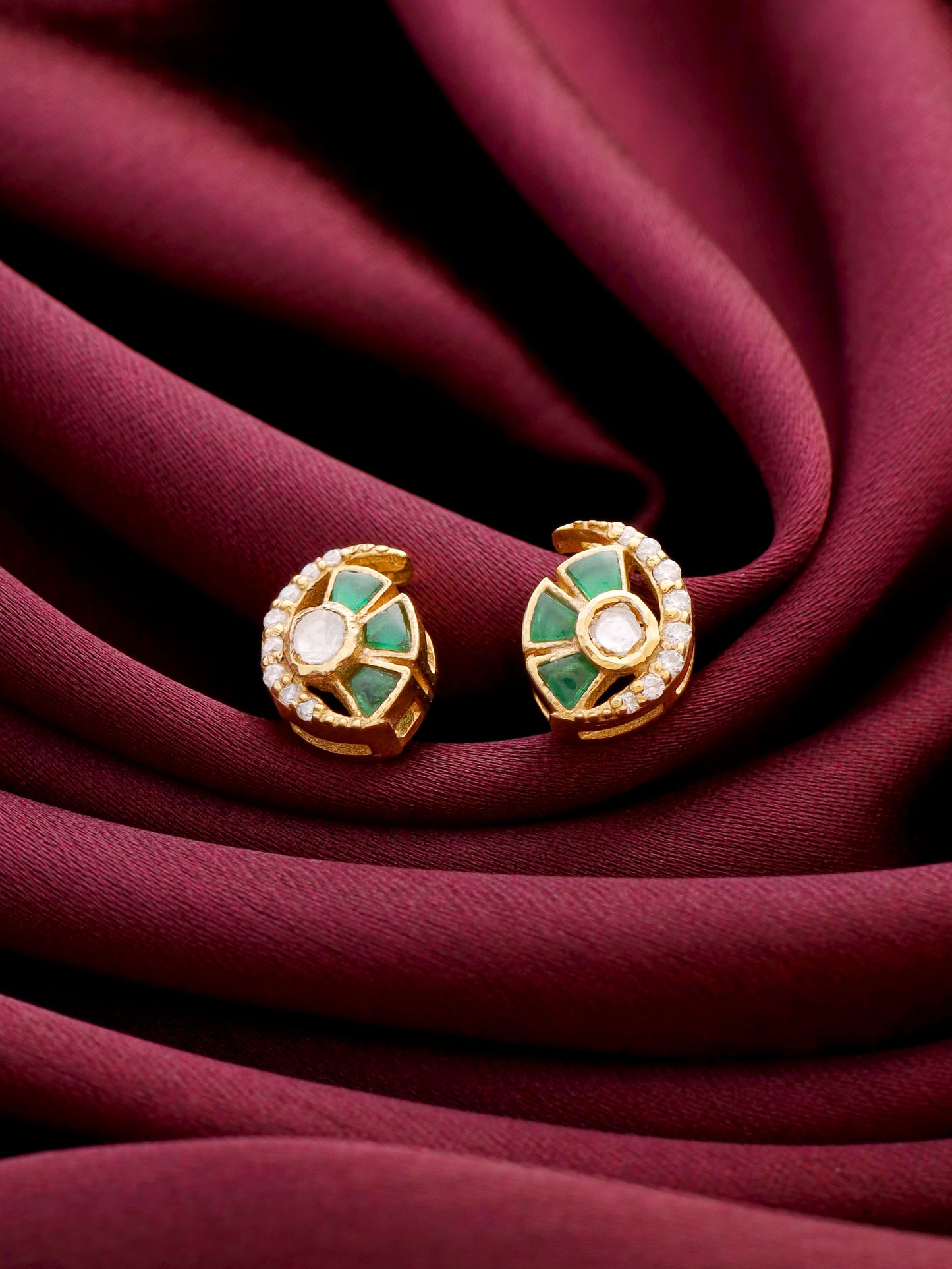 925 Sterling Silver Polki Moissanite Stud Earrings For Women