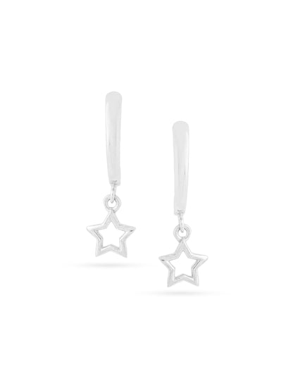 Rhodium Hollow Star Strung 925 Sterling Silver Earrings For Women
