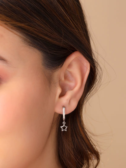 Rhodium Hollow Star Strung 925 Sterling Silver Earrings For Women