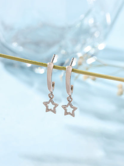 Rhodium Hollow Star Strung 925 Sterling Silver Earrings For Women