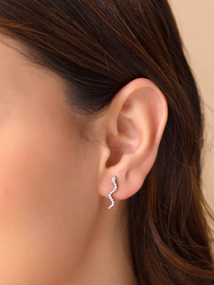 Rhodium Wave Inspired 925 Sterling Silver Earrings For Women