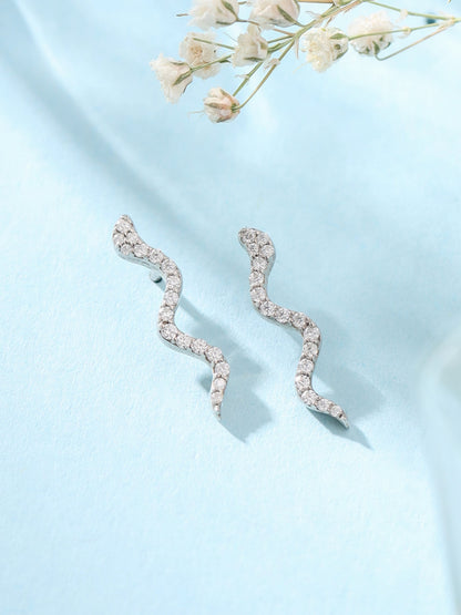 Rhodium Wave Inspired 925 Sterling Silver Earrings For Women