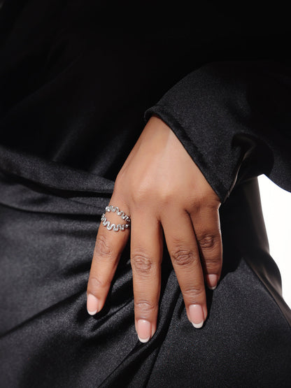 Silver Rhodium Plated Natural Folds Lumina 925 Sterling Silver Ring For Women