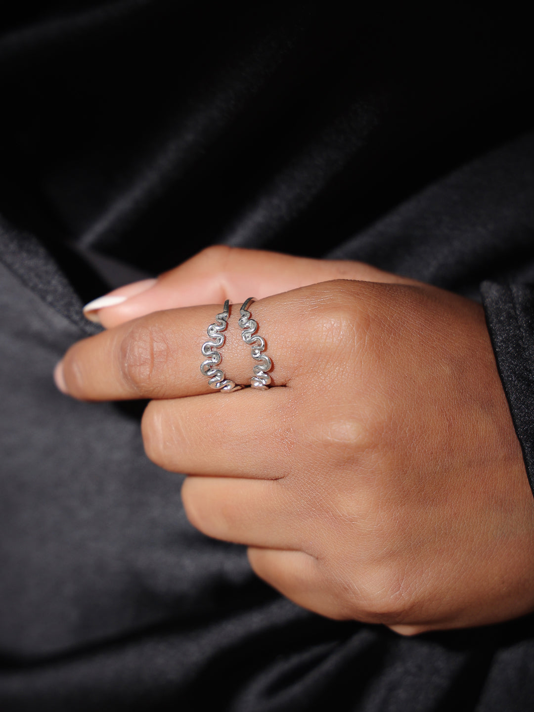 Silver Rhodium Plated Natural Folds Lumina 925 Sterling Silver Ring For Women