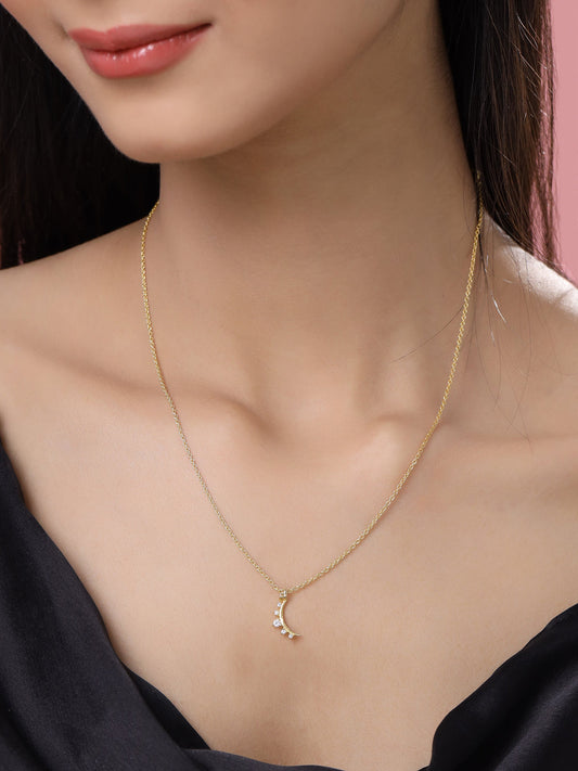 24K Gold Plating Crescent Moon Good Luck Charm 925 Sterling Silver Pendant For Women
