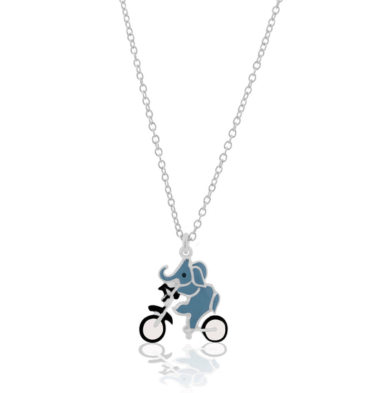 Elephant and Bicycle 925 Sterling Silver Pendant For Kids