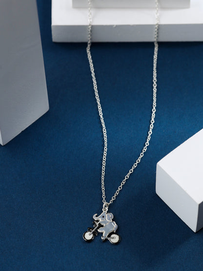 Elephant and Bicycle 925 Sterling Silver Pendant For Kids