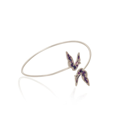 Purple Feather 925 Sterling Silver Bracelet in Real Rhodium For Women