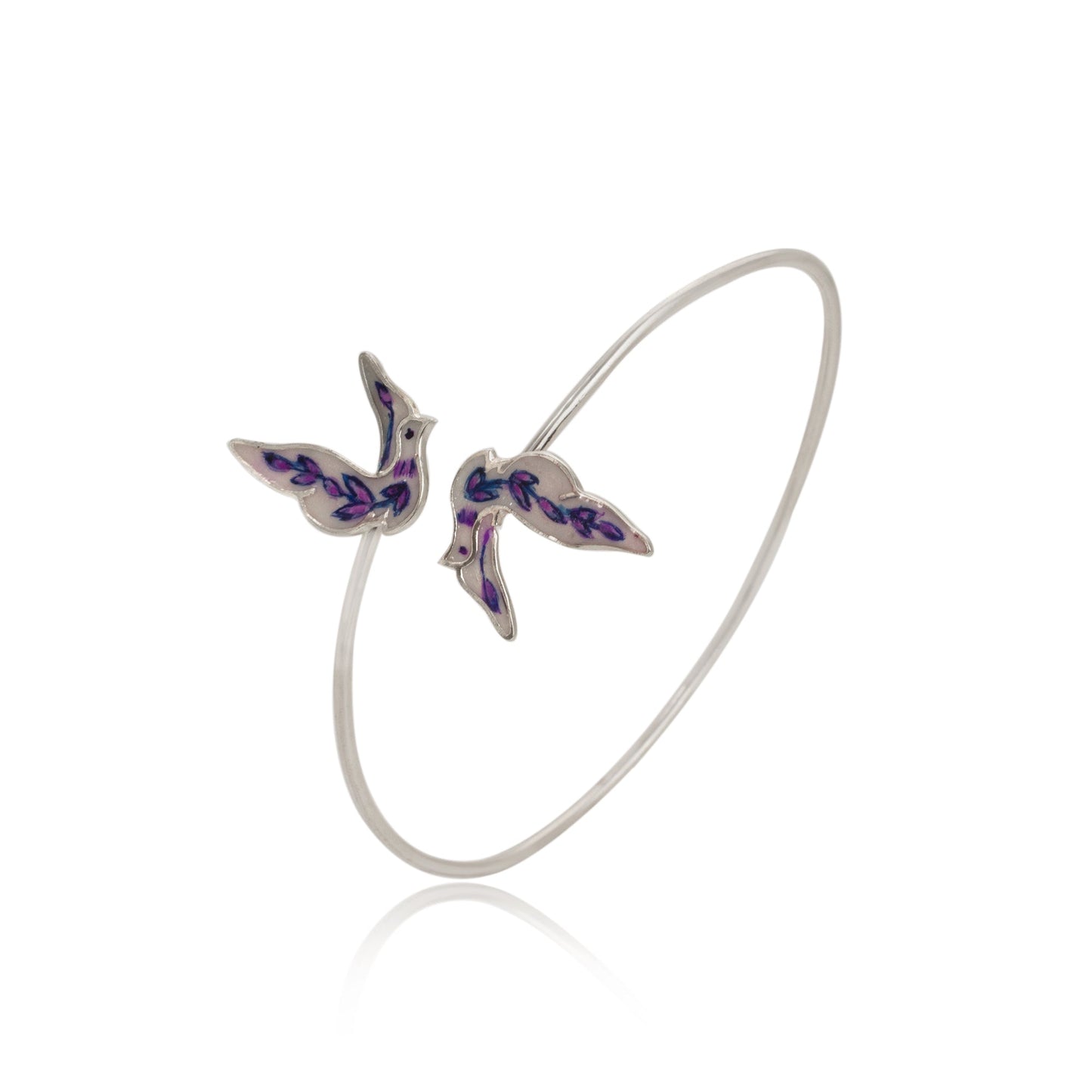 Purple Feather 925 Sterling Silver Bracelet in Real Rhodium For Women