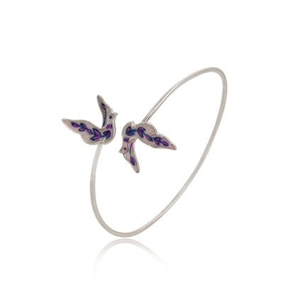 Purple Feather 925 Sterling Silver Bracelet in Real Rhodium For Women