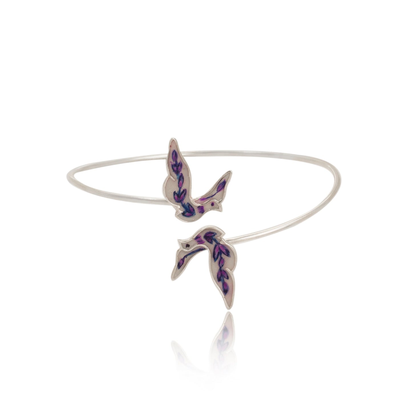 Purple Feather 925 Sterling Silver Bracelet in Real Rhodium For Women