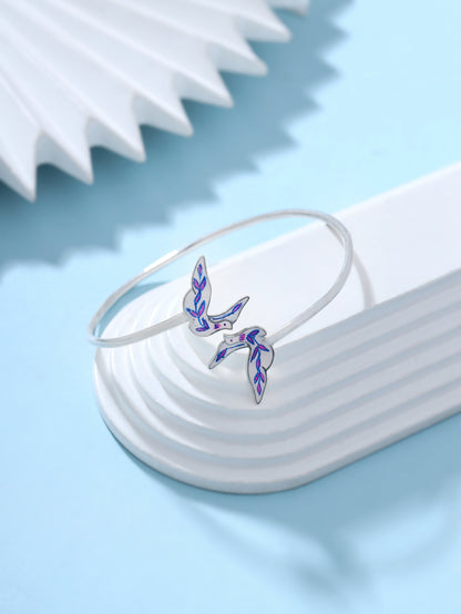 Purple Feather 925 Sterling Silver Bracelet in Real Rhodium For Women