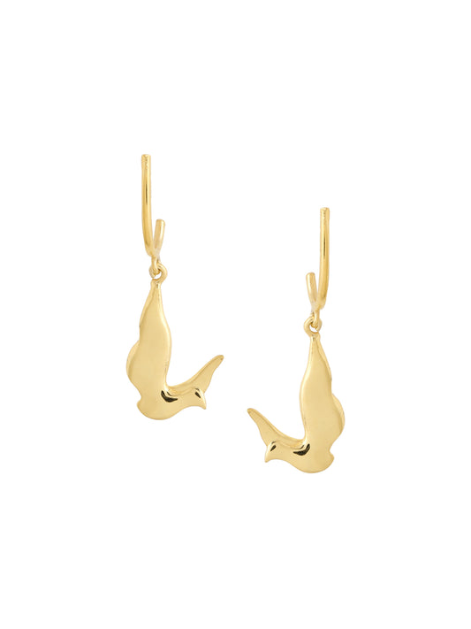 24K Golden Dove 925 Sterling Silver Earrings Danglers For Women
