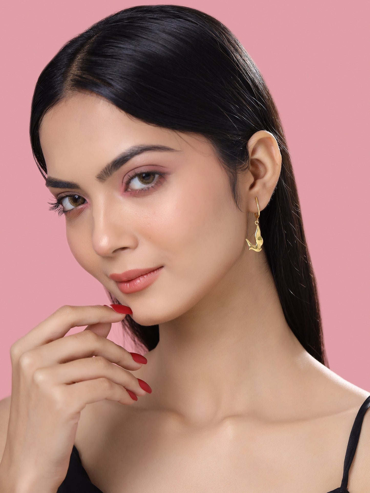 24K Golden Dove 925 Sterling Silver Earrings Danglers For Women