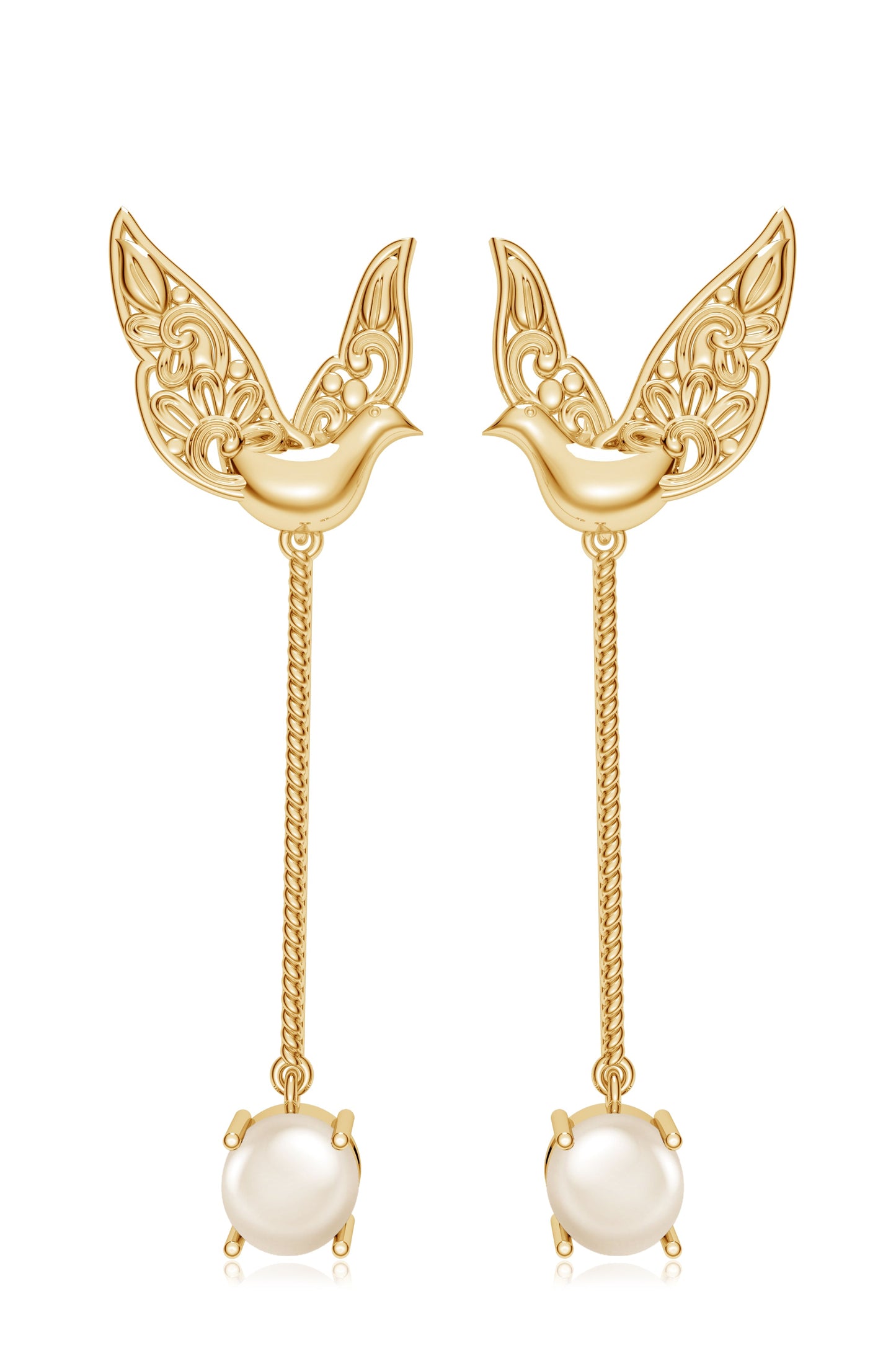 925 Silver Feathered Dove Pearl Earrings
