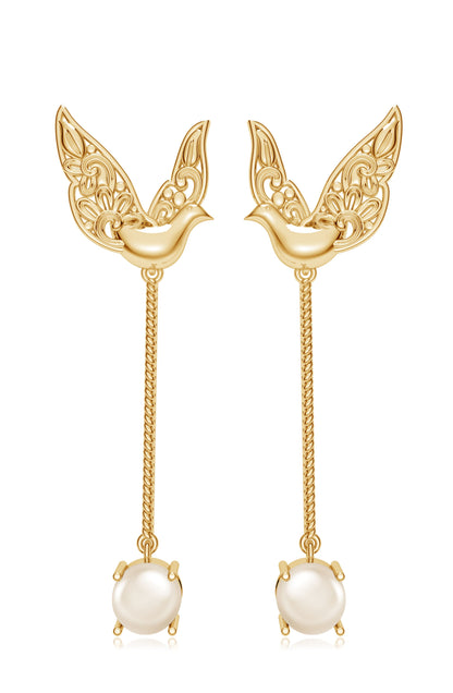 925 Silver Feathered Dove Pearl Earrings