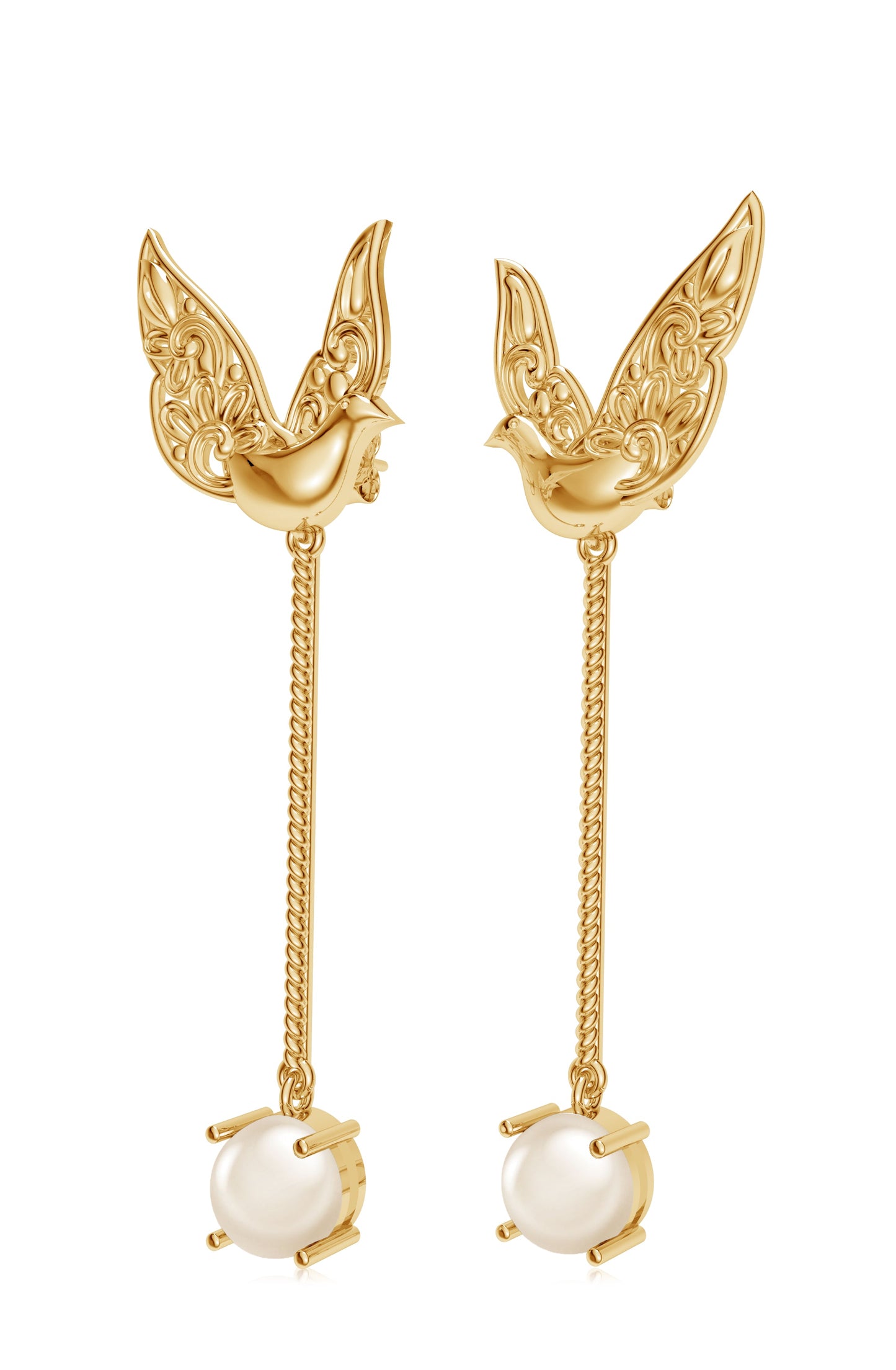 925 Silver Feathered Dove Pearl Earrings