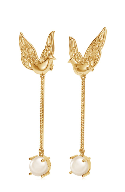 925 Silver Feathered Dove Pearl Earrings