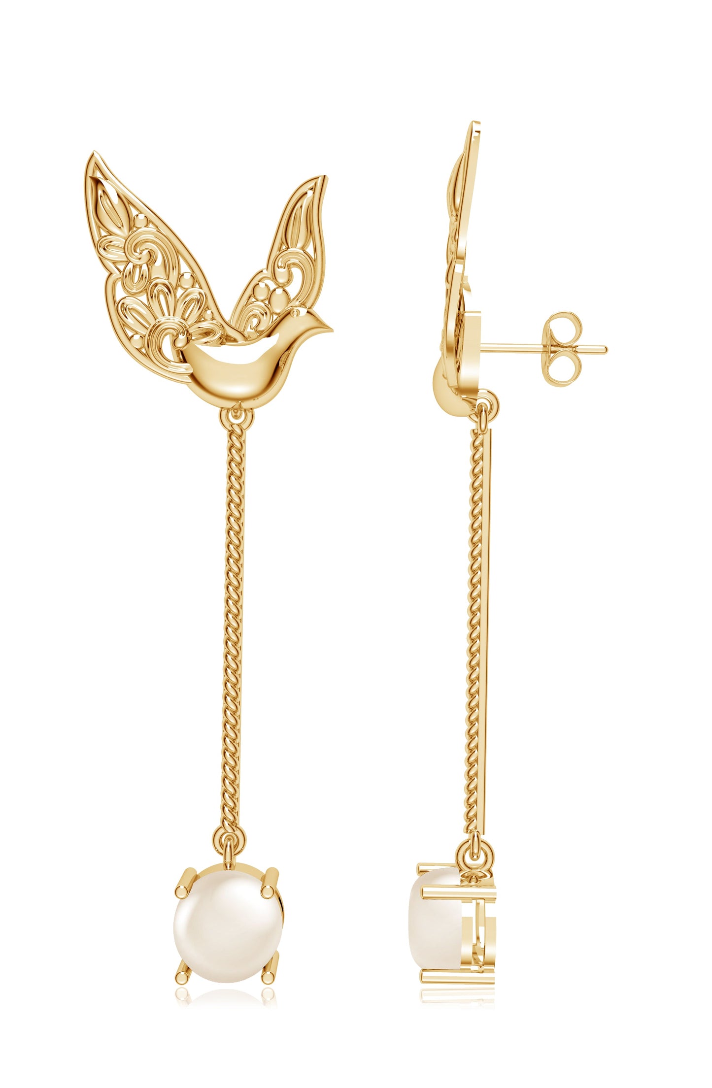 925 Silver Feathered Dove Pearl Earrings