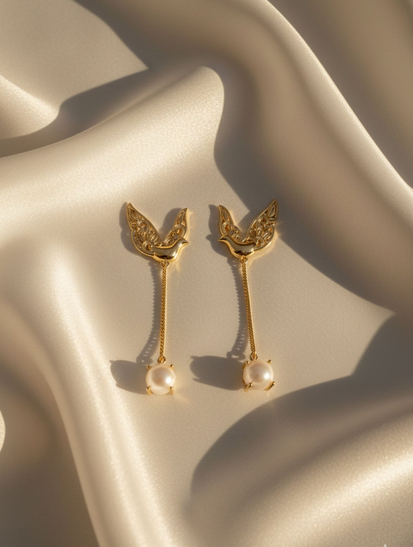 925 Silver Feathered Dove Pearl Earrings