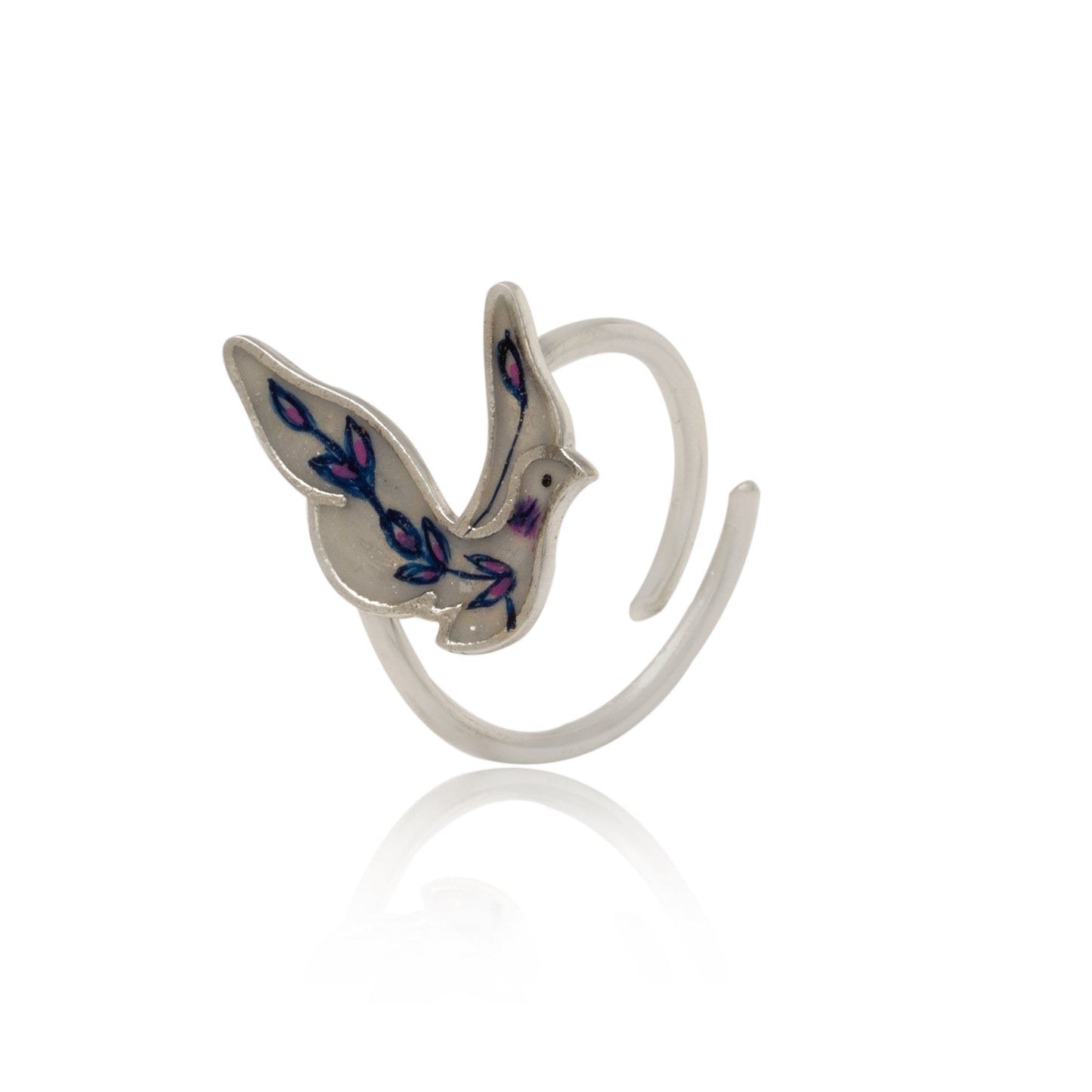 Rhodium Purple Feather 925 Sterling Silver Ring For Women