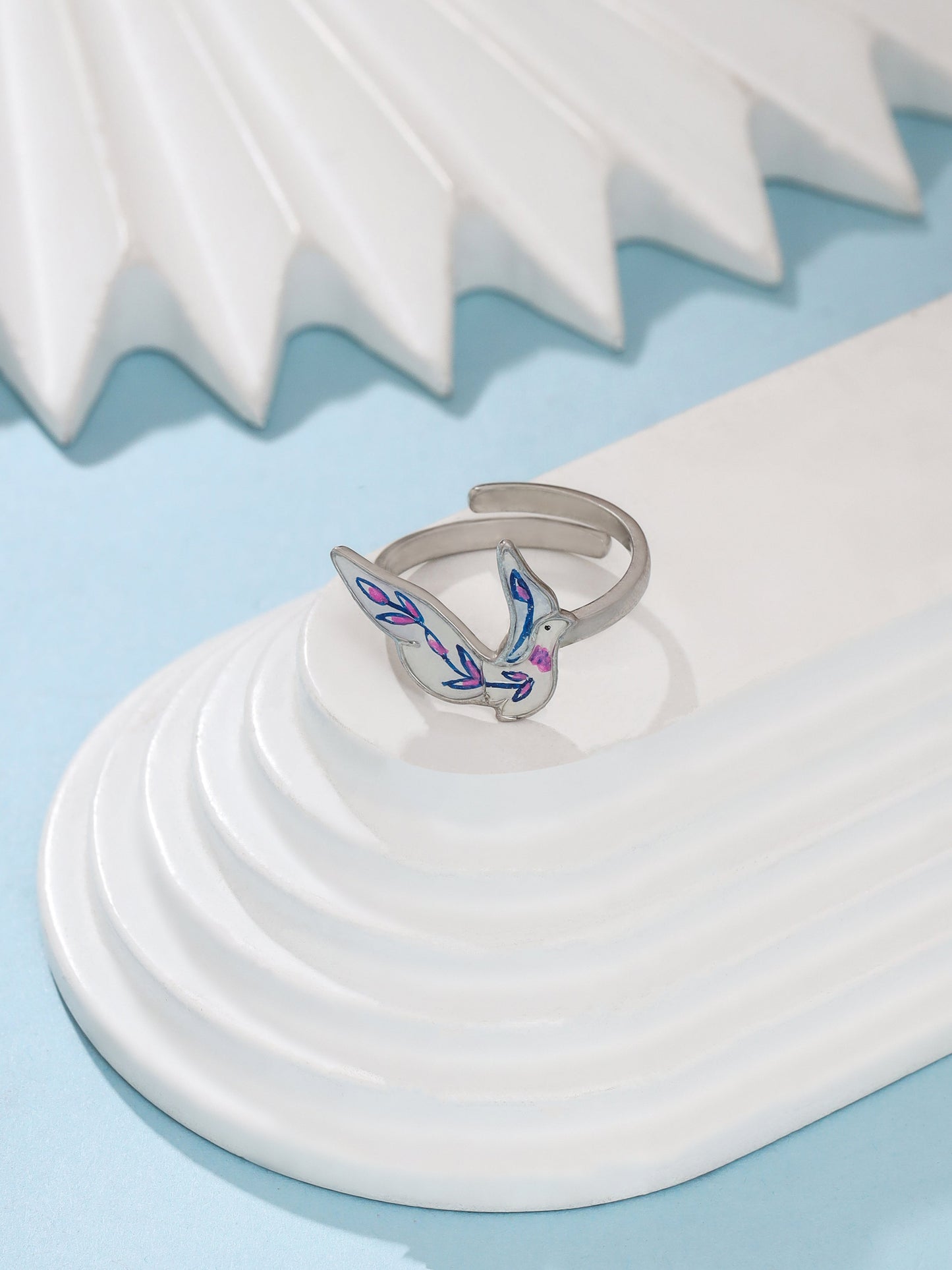 Rhodium Purple Feather 925 Sterling Silver Ring For Women