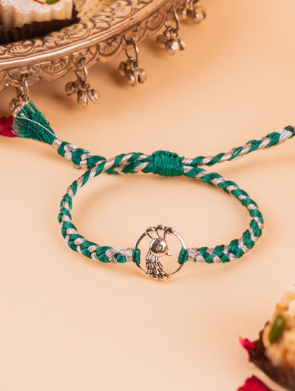 Silver Peacock Ring Rakhi