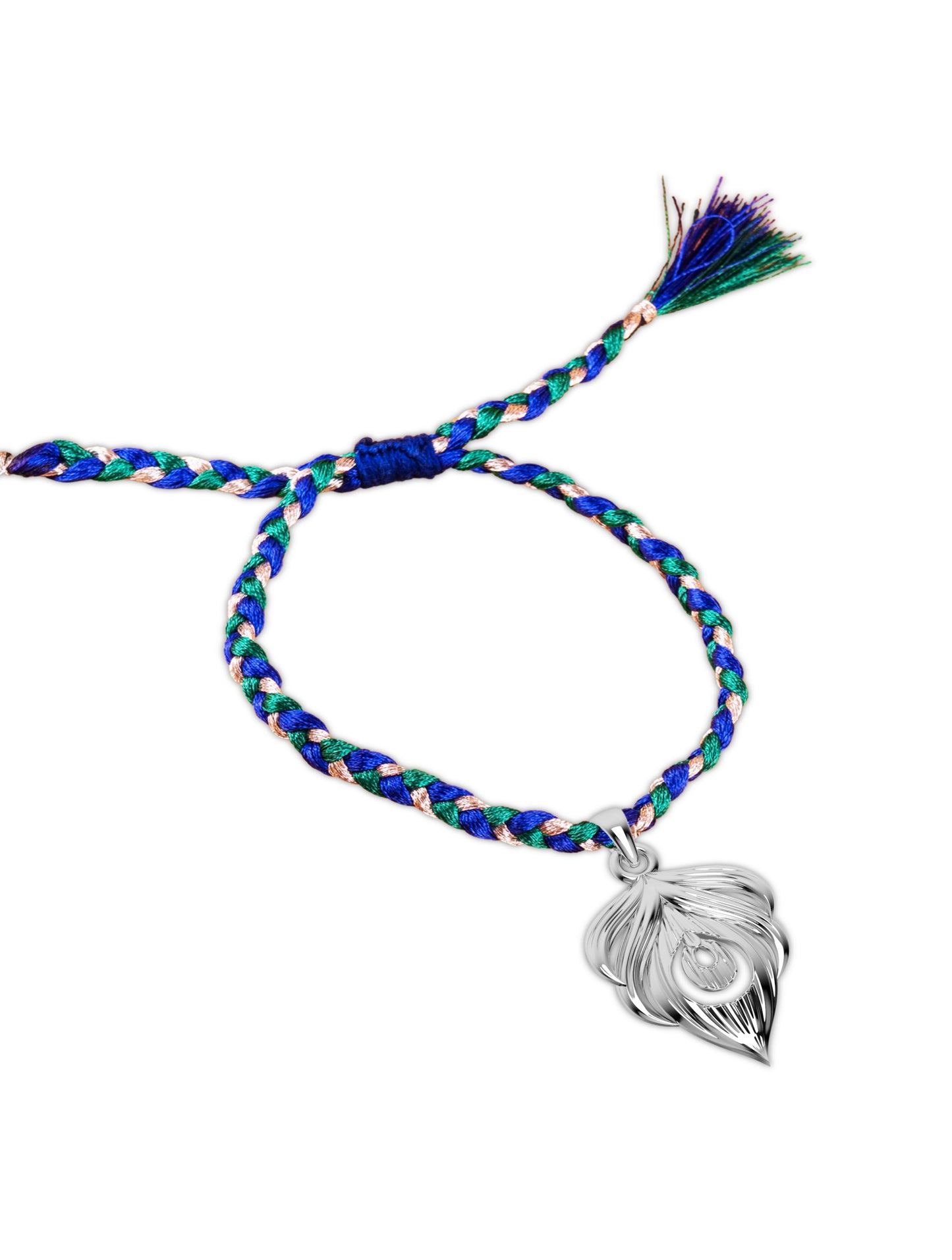 Silver Peacock Feather Lumba Rakhi