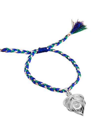 Silver Peacock Feather Lumba Rakhi