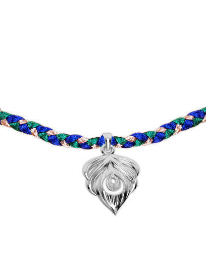 Silver Peacock Feather Lumba Rakhi