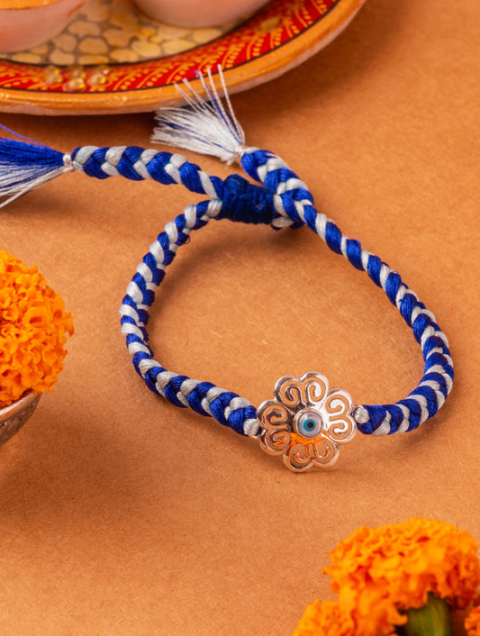 Silver Floral Evil Eye Rakhi
