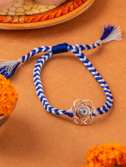 Silver Evil Eye Floral Rakhi