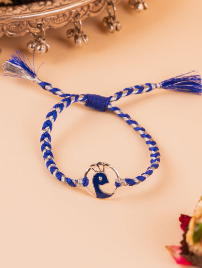 Silver Blue Peacock Rakhi