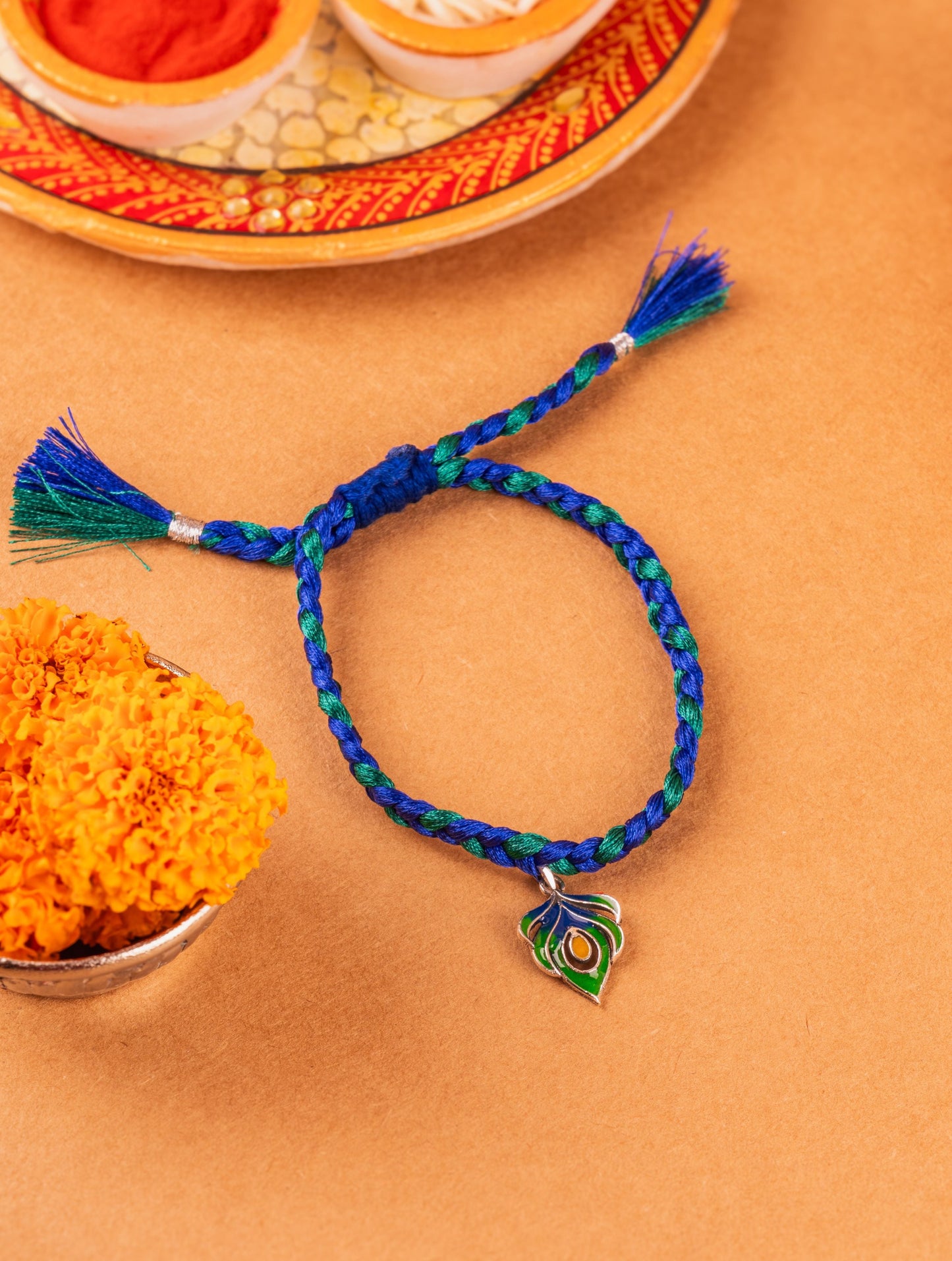 Silver Krishna Colourful Lumba Rakhi