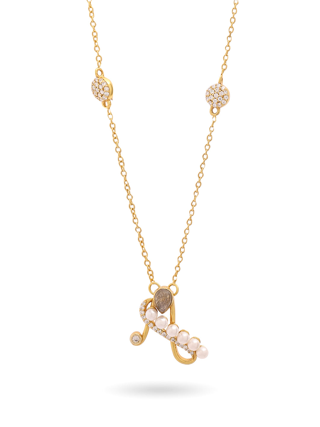 Labradorite Pearl Gold-plated Elegent 'A' Alphabet 925 Sterling Silver Pendant For Women