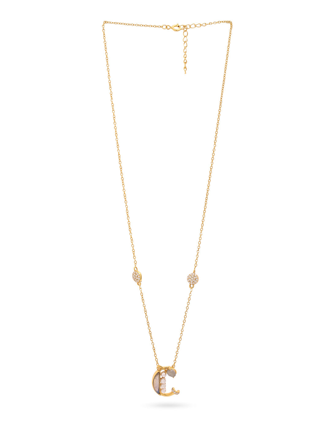 Labradorite Pearl Gold-plated Gem Accents 'C' Alphabet Pendant 925 Sterling Silver Pendant For Women