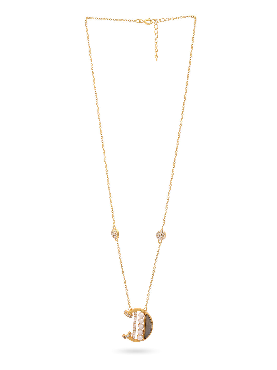 Labradorite Pearl Gold-plated Elegant 'D' Alphabet 925 Sterling Silver Pendant For Women