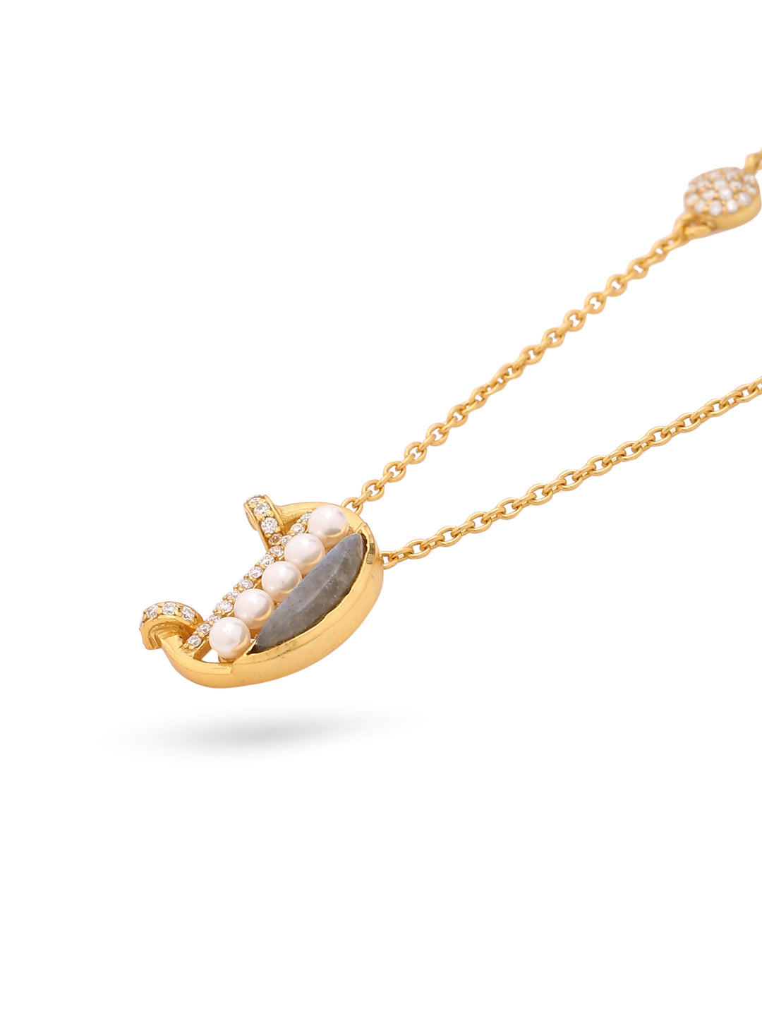 Labradorite Pearl Gold-plated Elegant 'D' Alphabet 925 Sterling Silver Pendant For Women