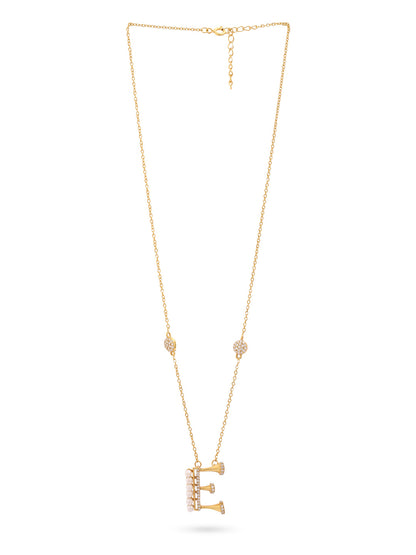 Pearl 925 Sterling Silver 'E' Alphabet -24K Gold Plated Pendant For Women